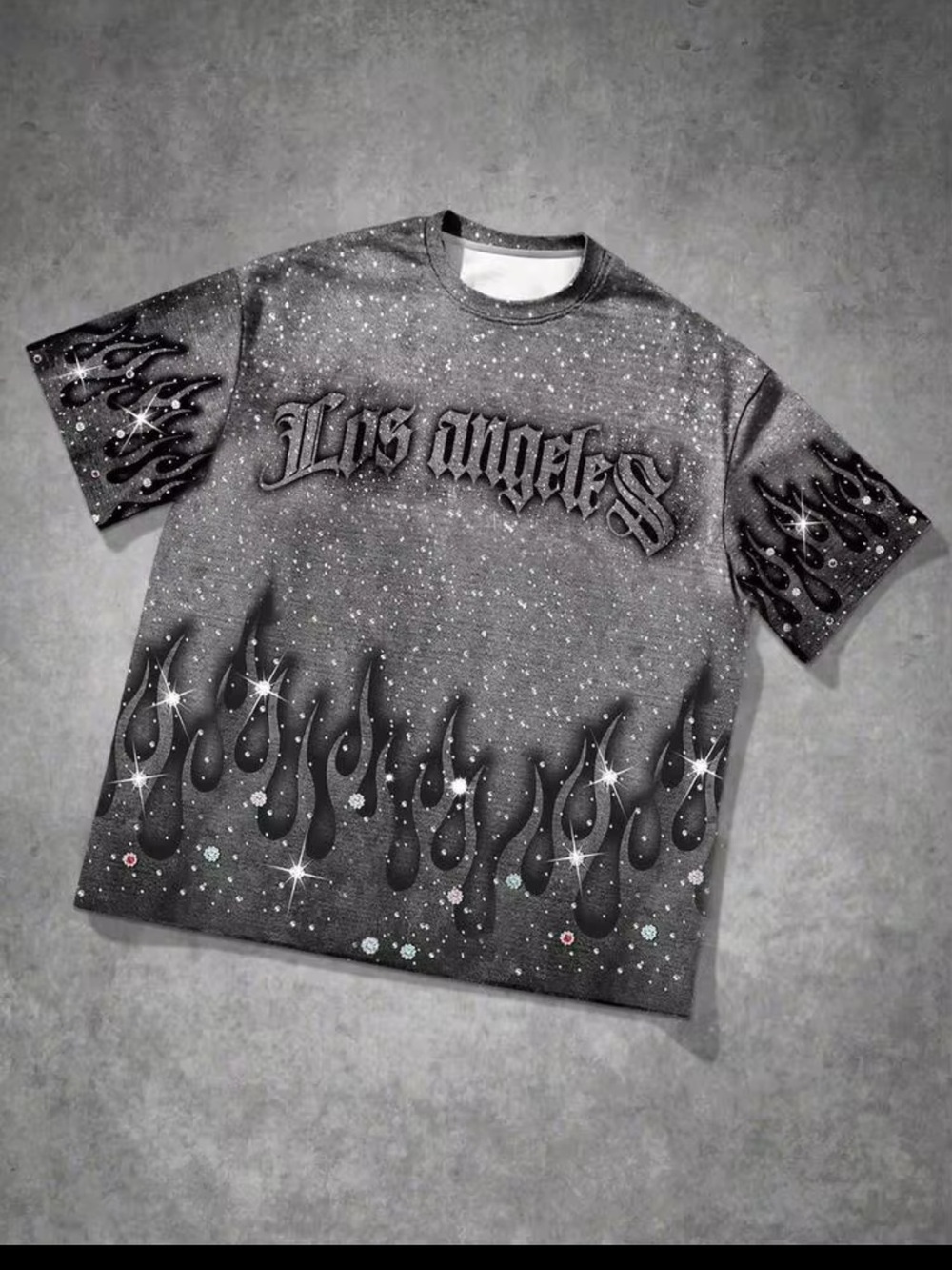 SHEIN Black & Gray 'Los Angeles' Flame Graphic Tee